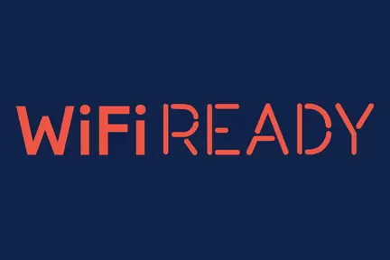 WiFi Ready logotyp på blå bakgrund